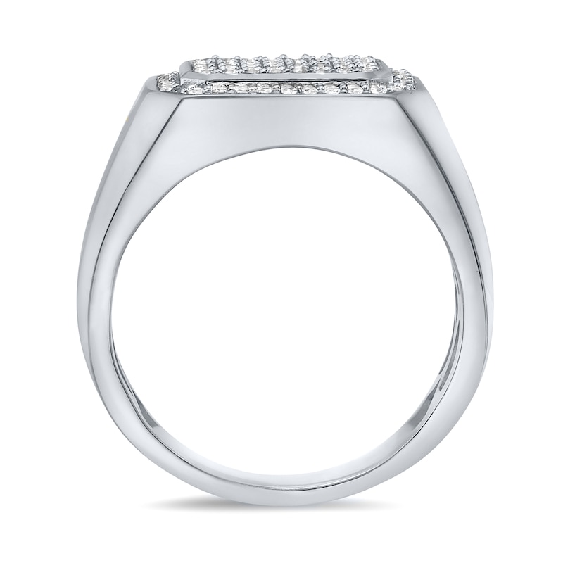 Main Image 3 of 1/2 CT. T.W. Multi-Diamond Rectangle-Top Signet Ring in Sterling Silver
