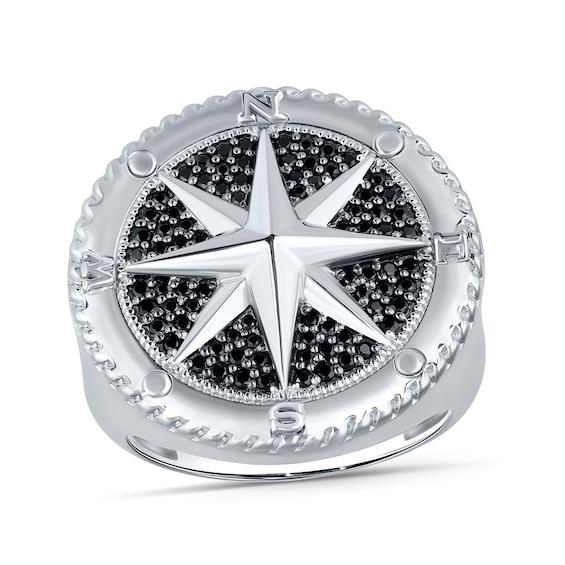 1/2 CT. T.w. Black and White Diamond Compass Ring in Sterling Silver