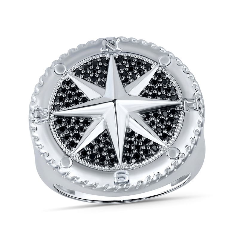 Main Image 1 of Men's 1/2 CT. T.W. Black and White Diamond Compass Ring in Sterling Silver