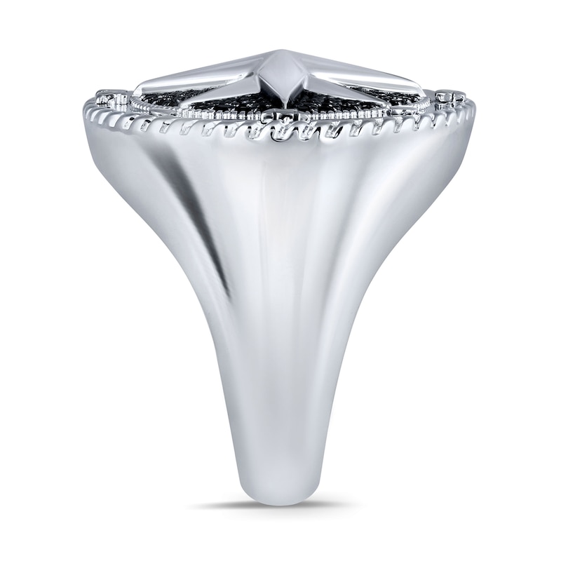 Main Image 2 of Men's 1/2 CT. T.W. Black and White Diamond Compass Ring in Sterling Silver