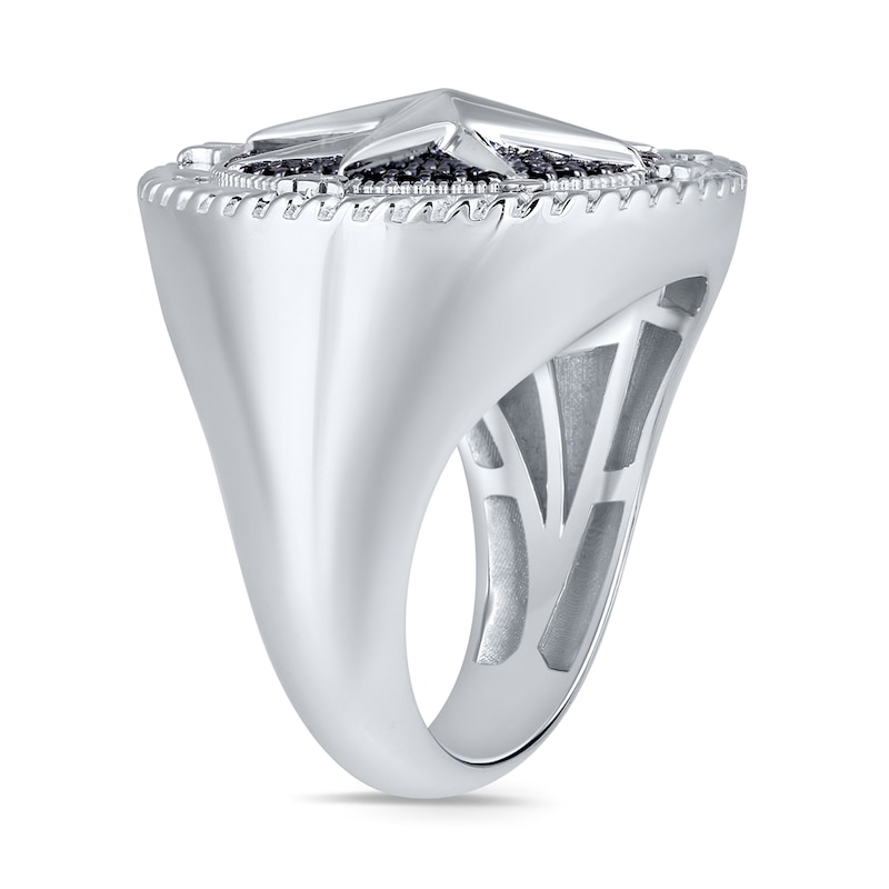Main Image 3 of Men's 1/2 CT. T.W. Black and White Diamond Compass Ring in Sterling Silver