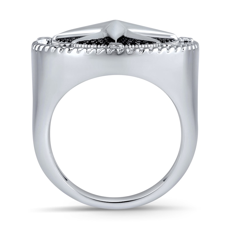 Main Image 4 of Men's 1/2 CT. T.W. Black and White Diamond Compass Ring in Sterling Silver