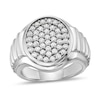 Thumbnail Image 1 of 1 CT. T.W. Oval Frame Multi-Diamond Ribbed Shank Ring in 10K White Gold