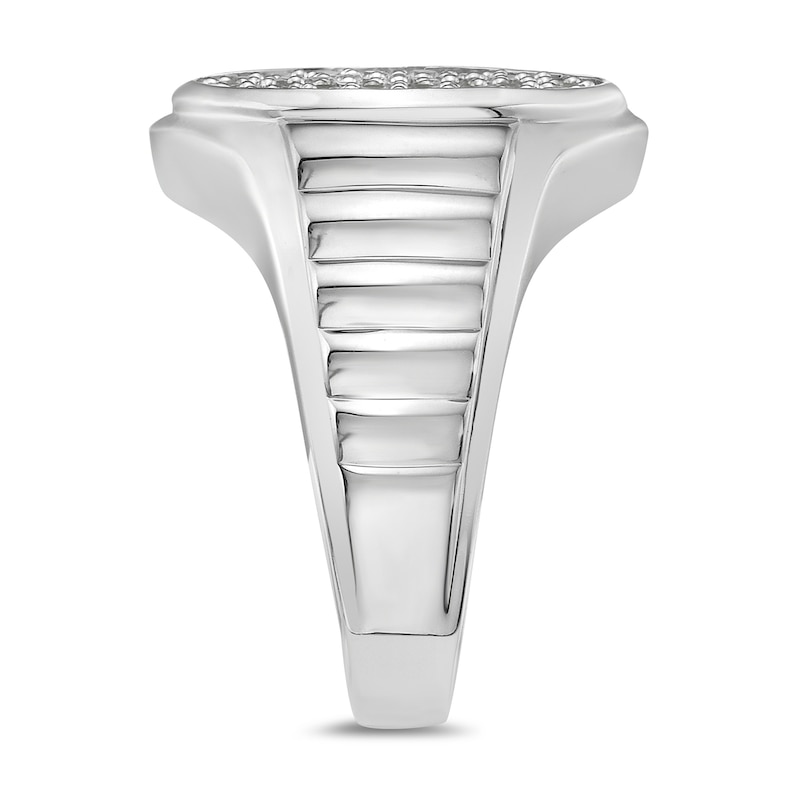 Main Image 2 of 1 CT. T.W. Oval Frame Multi-Diamond Ribbed Shank Ring in 10K White Gold