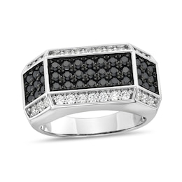 2 CT. T.W. Black and White Diamond Rectangular Frame Ring in Sterling Silver