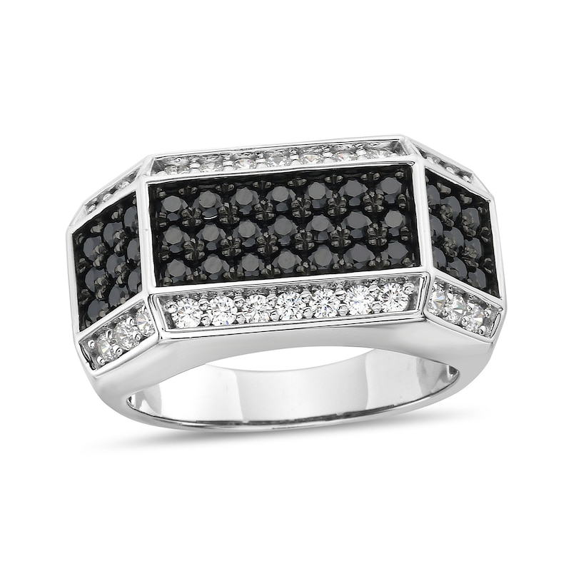 Main Image 1 of 2 CT. T.W. Black and White Diamond Rectangular Frame Ring in Sterling Silver