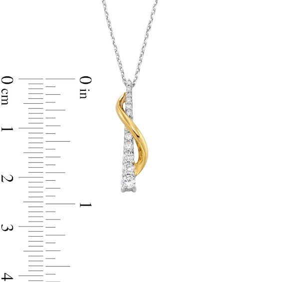 1/3 CT. T.w. Journey Diamond Ribbon Overlay Stick Pendant in Sterling Silver and 10K Gold