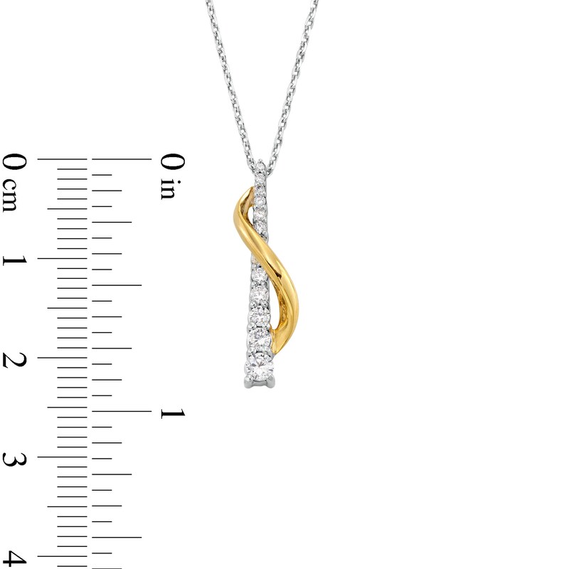 1/3 CT. T.W. Journey Diamond Ribbon Overlay Stick Pendant in Sterling Silver and 10K Gold