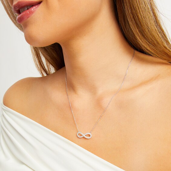 1/2 CT. T.w. Diamond Double Row Sideways Infinity Necklace in Sterling Silver