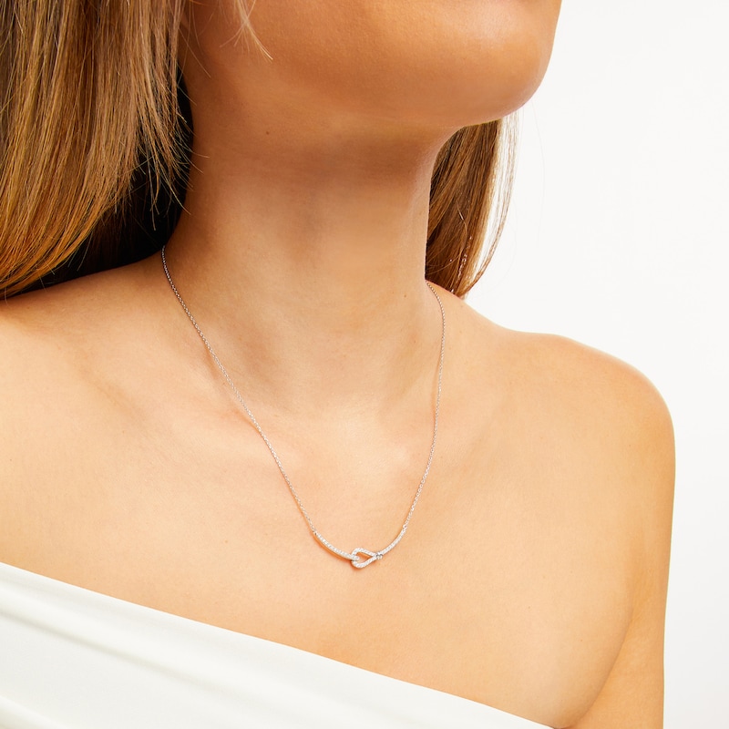 Main Image 2 of 1/3 CT. T.W. Diamond Sideways Slip Knot Necklace in Sterling Silver