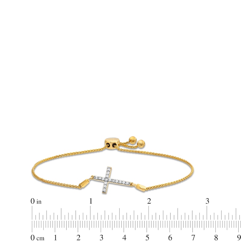 Main Image 3 of 1/6 CT. T.W. Diamond Sideways Cross Bolo Bracelet in 10K Gold - 9.5"