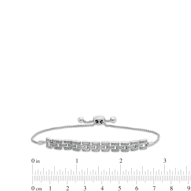 Main Image 3 of 1/10 CT. T.W. Diamond Watch Band Bolo Bracelet in Sterling Silver - 9.5"