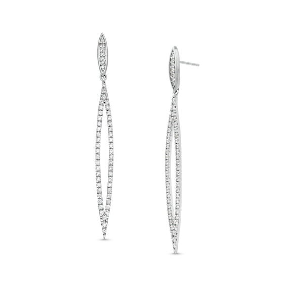 3/4 CT. T.w. Diamond Elongated Open Marquise Dangle Drop Earrings in 10K White Gold