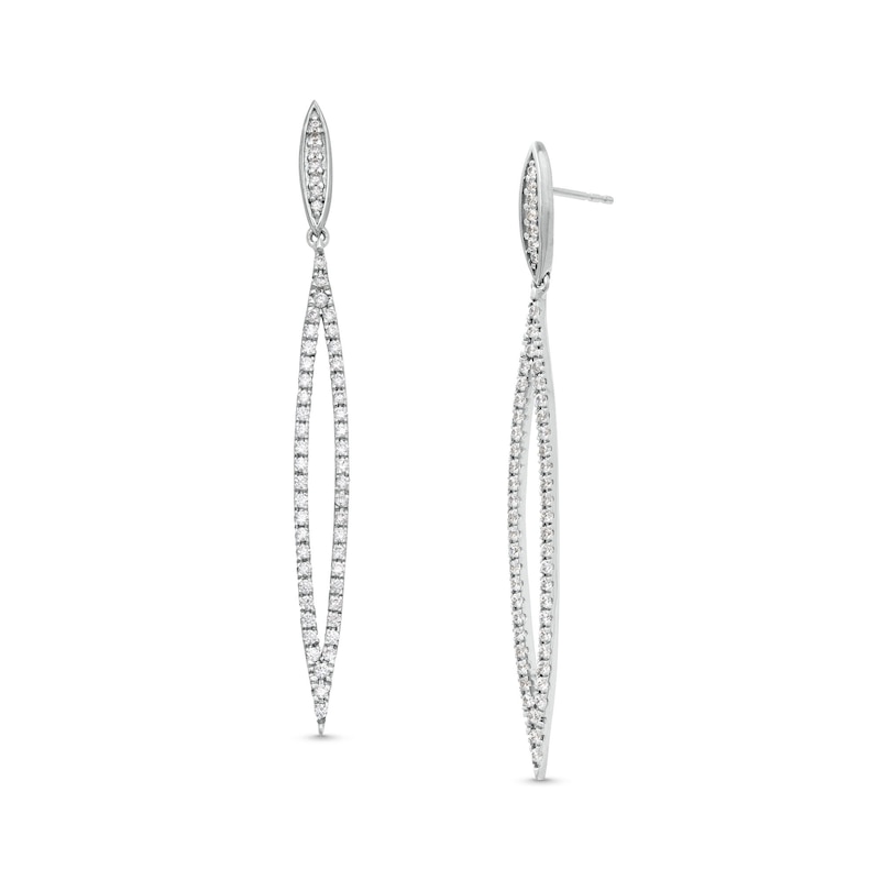 Main Image 1 of 3/4 CT. T.W. Diamond Elongated Open Marquise Dangle Drop Earrings in 10K White Gold