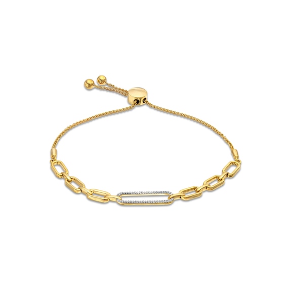 1/8 CT. T.w. Diamond Paper Clip Links Bolo Bracelet in 10K Gold - 9.5"
