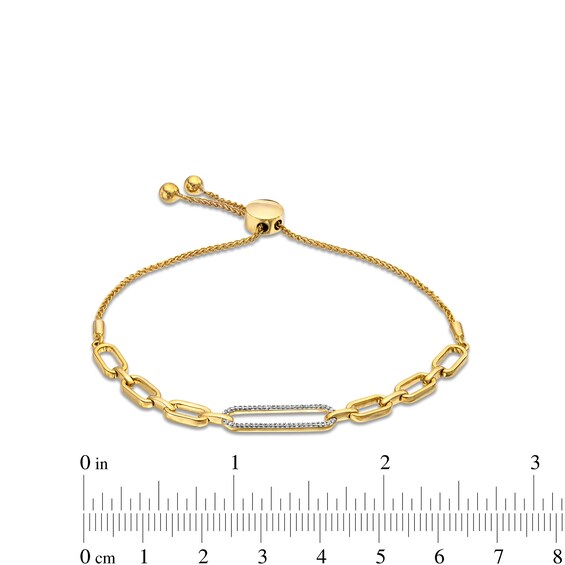 1/8 CT. T.w. Diamond Paper Clip Links Bolo Bracelet in 10K Gold - 9.5"