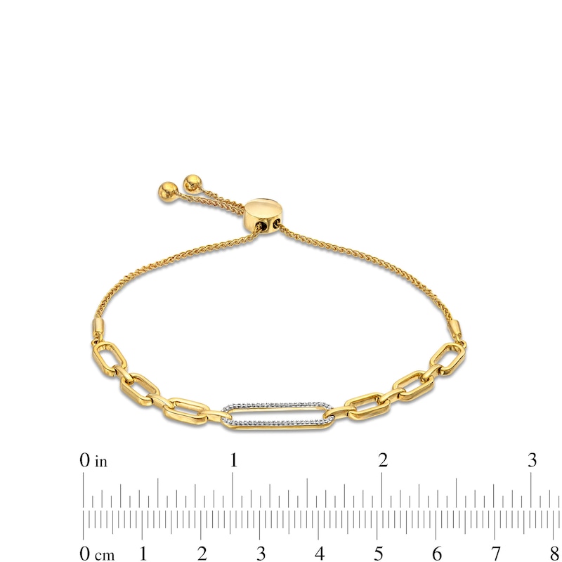 1/8 CT. T.W. Diamond Paper Clip Links Bolo Bracelet in 10K Gold - 9.5"