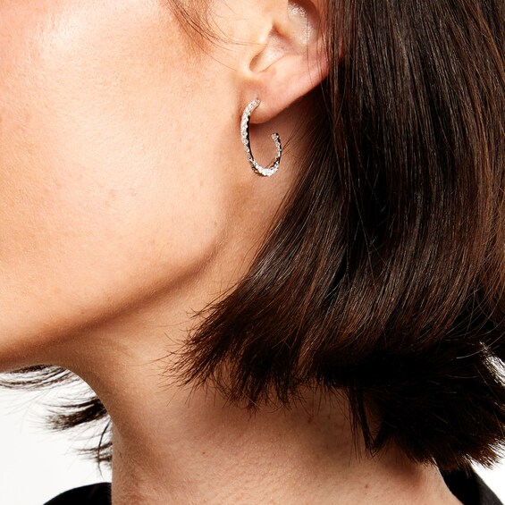 1-1/2 CT. T.w. Certified Lab-Grown Diamond Curved Open Hoop Earrings in 14K White Gold (F/Si2)