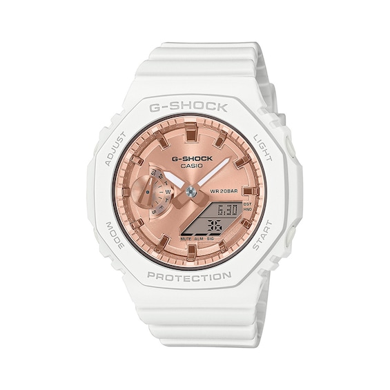 Ladies' Casio G-Shock Classic Analog-Digital White Resin Strap Watch with Pink Dial (Model: Gmas2100Md7A)