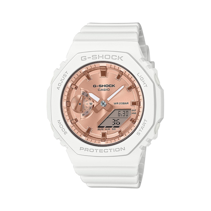 Main Image 1 of Ladies' Casio G-Shock Classic Analog-Digital White Resin Strap Watch with Pink Dial (Model: GMAS2100MD7A)