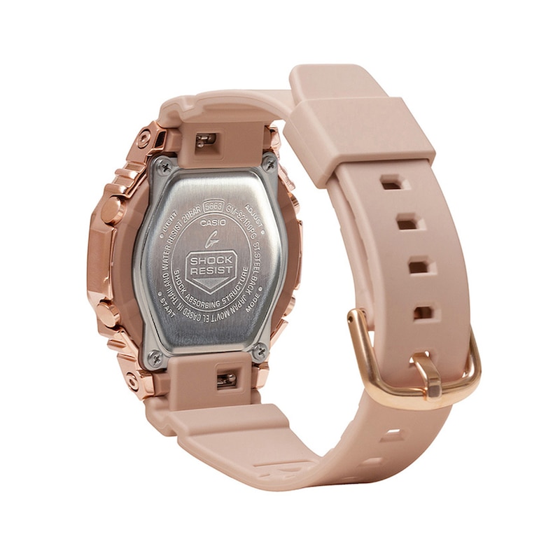 Ladies' Casio G-Shock Classic Analog-Digital Rose Gold-Tone Pink Resin Strap Watch with Pink Dial (Model: GMS2100PG-4A)