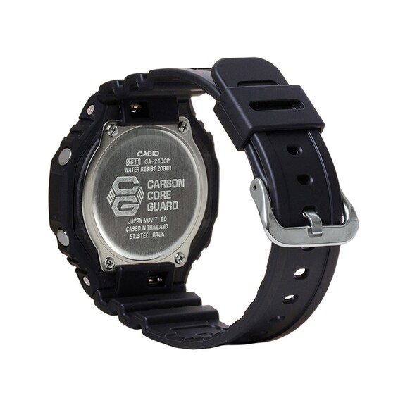 Men's Casio G-Shock Classic Analog-Digital Black Resin Strap Watch with Black Dial and Pink Accents (Model: Ga2100P-1A)