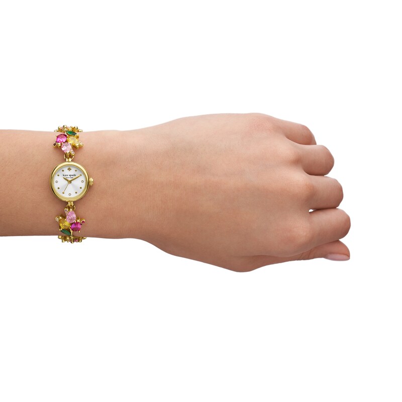 Main Image 4 of Ladies' Kate Spade Monroe Multi-Colored Crystal Gold-Tone IP Bracelet Watch with White Dial (Model: KSW1787)