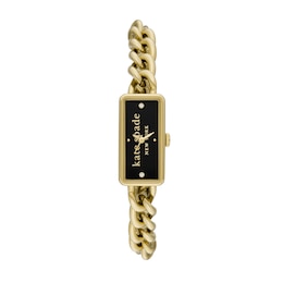 Ladies' Kate Spade Rosedale Crystal Accent Gold-Tone IP Bracelet Watch with Rectangular Black Dial (Model: KSW1793)
