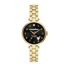 Ladies' Kate Spade Holland Gold-Tone IP Martini Bracelet Watch with Black Dial (Model: KSW1806)