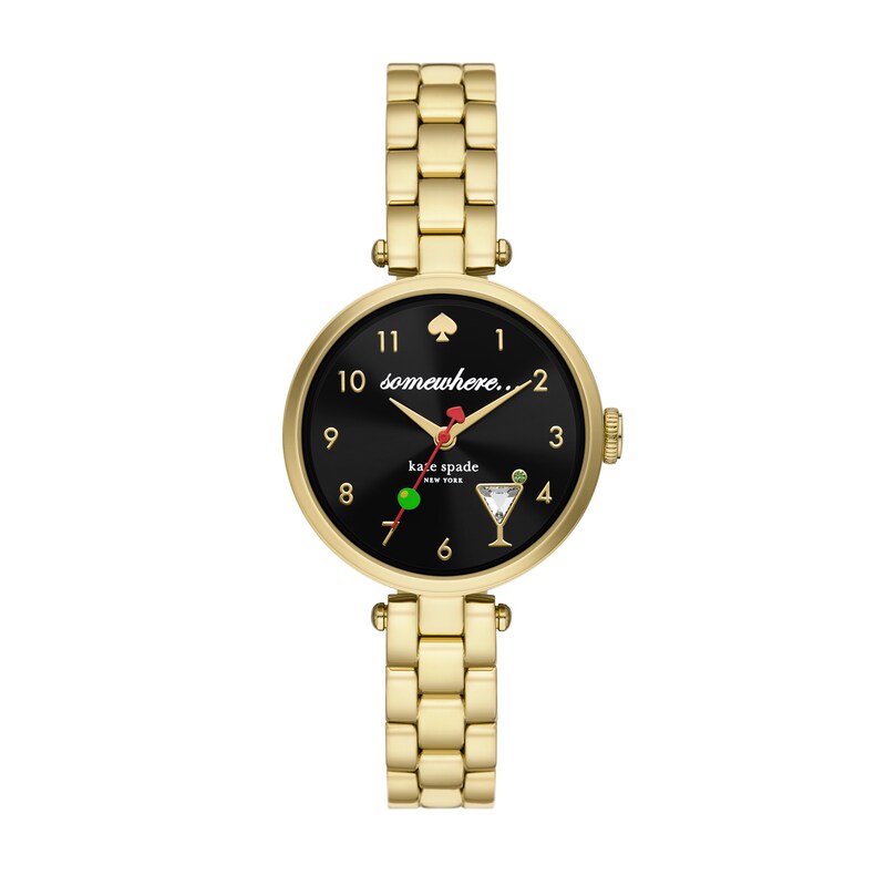 Ladies' Kate Spade Holland Gold-Tone IP Martini Bracelet Watch with Black  Dial (Model: KSW1806) | Zales