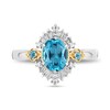 Thumbnail Image 4 of Enchanted Disney Jasmine Oval Swiss Blue Topaz and 1/5 CT. T.W. Baguette Diamond Frame Ring in 14K Two-Tone Gold