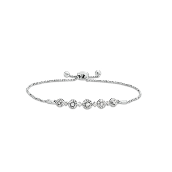 1/2 CT. T.w. Diamond Frame Five Stone Station Bolo Bracelet in 10K White Gold - 9.5"