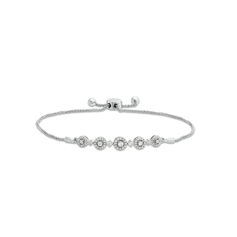 1/2 CT. T.W. Diamond Frame Five Stone Station Bolo Bracelet in 10K White Gold - 9.5"