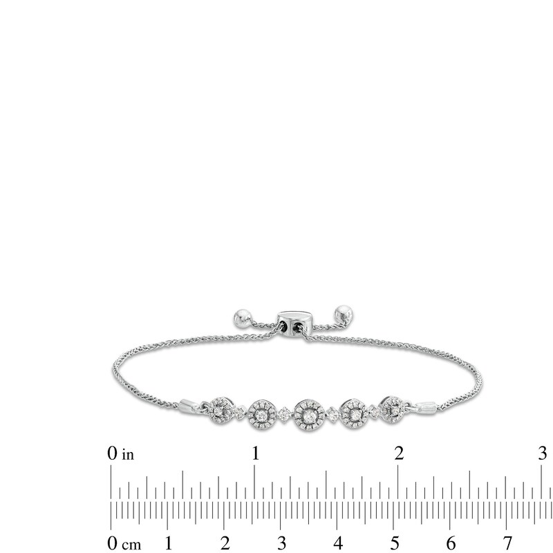 1/2 CT. T.W. Diamond Frame Five Stone Station Bolo Bracelet in 10K White Gold - 9.5"