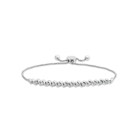 1/10 CT. T.w. Diamond Cascading Row Bolo Bracelet in Sterling Silver - 9.5"