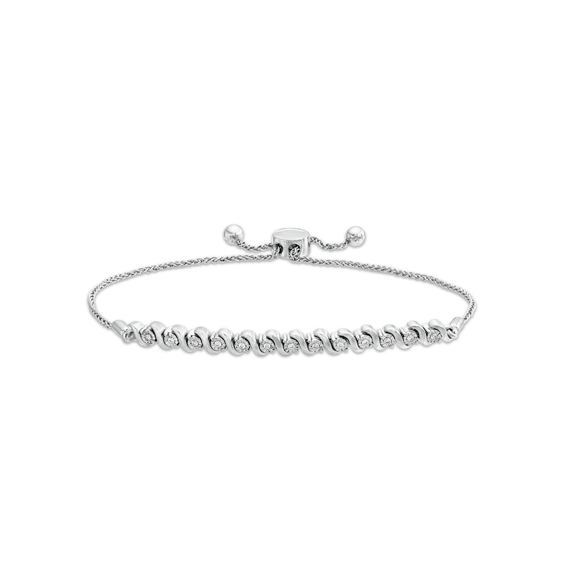 Main Image 1 of 1/10 CT. T.W. Diamond Cascading Row Bolo Bracelet in Sterling Silver - 9.5"
