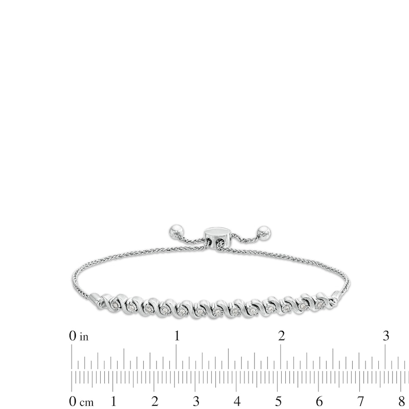 Main Image 3 of 1/10 CT. T.W. Diamond Cascading Row Bolo Bracelet in Sterling Silver - 9.5"