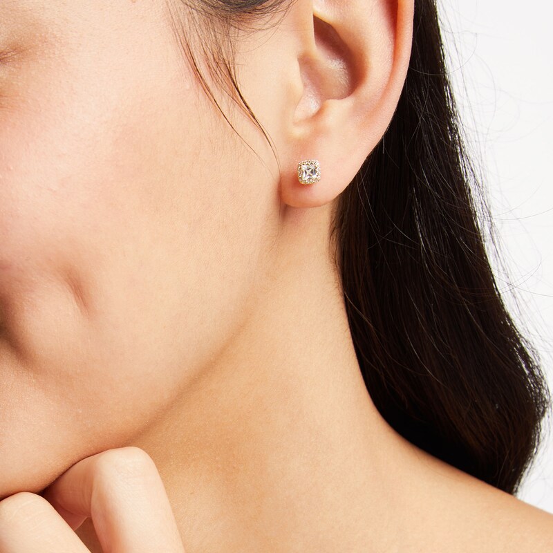 Main Image 2 of 3/4 CT. T.W. Princess-Cut Diamond Cushion Frame Stud Earrings in 14K Gold