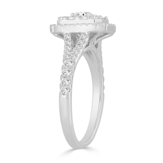 3/4 CT. T.w. Emerald-Shaped Multi-Diamond Frame Split Shank Engagement Ring in 10K White Gold