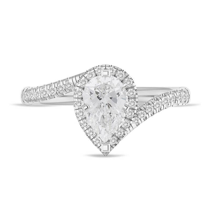 Main Image 3 of 1-1/4 CT. T.W. Pear-Shaped Diamond Bypass Engagement Ring in 14K White Gold (I/I1)