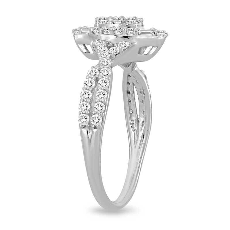 Main Image 2 of 1/2 CT. T.W. Marquise-Shaped Multi-Diamond Frame Twist Shank Ring in 10K White Gold
