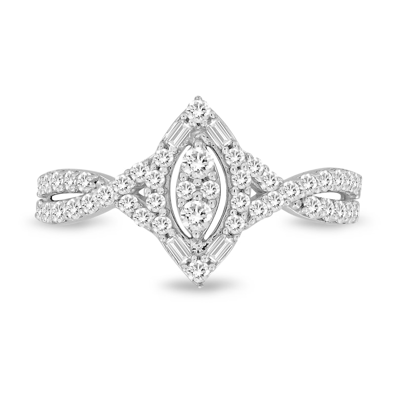 Main Image 3 of 1/2 CT. T.W. Marquise-Shaped Multi-Diamond Frame Twist Shank Ring in 10K White Gold