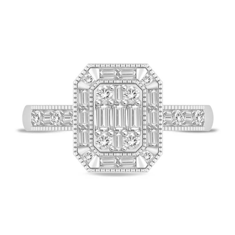 Main Image 2 of 1/2 CT. T.W. Emerald Multi-Diamond Frame Vintage-Style Ring in 10K White Gold