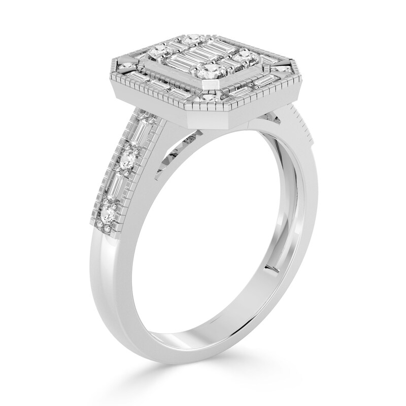 Main Image 3 of 1/2 CT. T.W. Emerald Multi-Diamond Frame Vintage-Style Ring in 10K White Gold