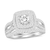 Thumbnail Image 0 of 1 CT. T.W. Diamond Cushion Frame Split Shank Bridal Set in 10K White Gold (I/SI2)