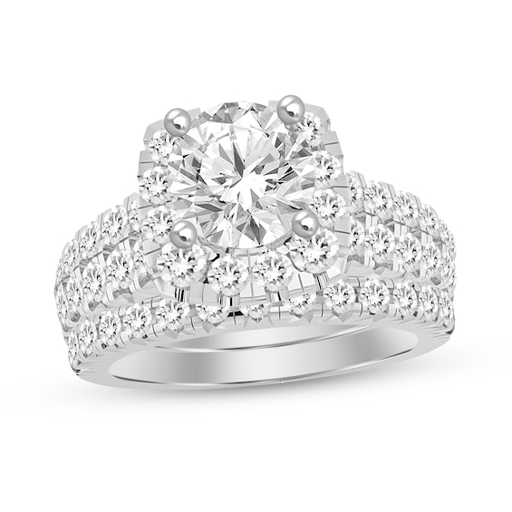 2-1/3 CT. T.w. Diamond Cushion Frame Double Row Bridal Set in 14K White Gold (I/I2)