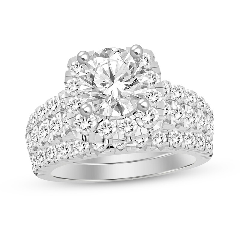 Main Image 1 of 2-1/3 CT. T.W. Diamond Cushion Frame Double Row Bridal Set in 14K White Gold (I/I2)