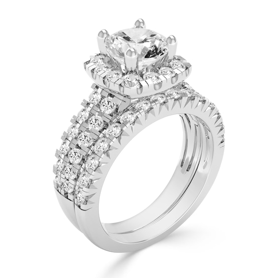 2-1/3 CT. T.w. Diamond Cushion Frame Double Row Bridal Set in 14K White Gold (I/I2)