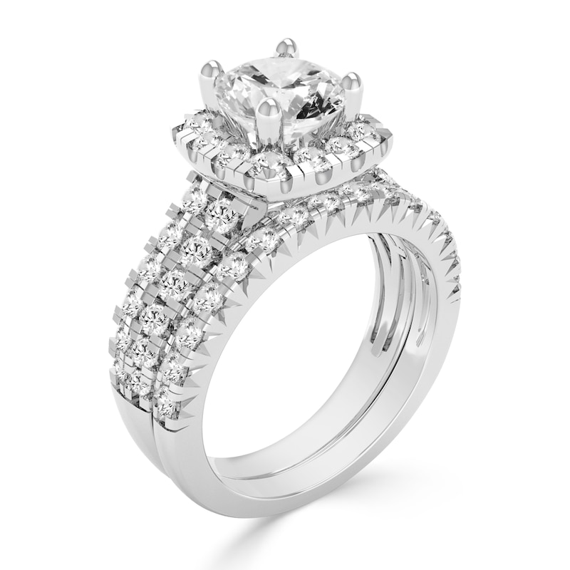 Main Image 2 of 2-1/3 CT. T.W. Diamond Cushion Frame Double Row Bridal Set in 14K White Gold (I/I2)