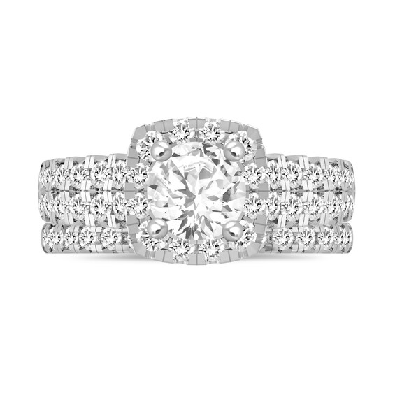 2-1/3 CT. T.w. Diamond Cushion Frame Double Row Bridal Set in 14K White Gold (I/I2)